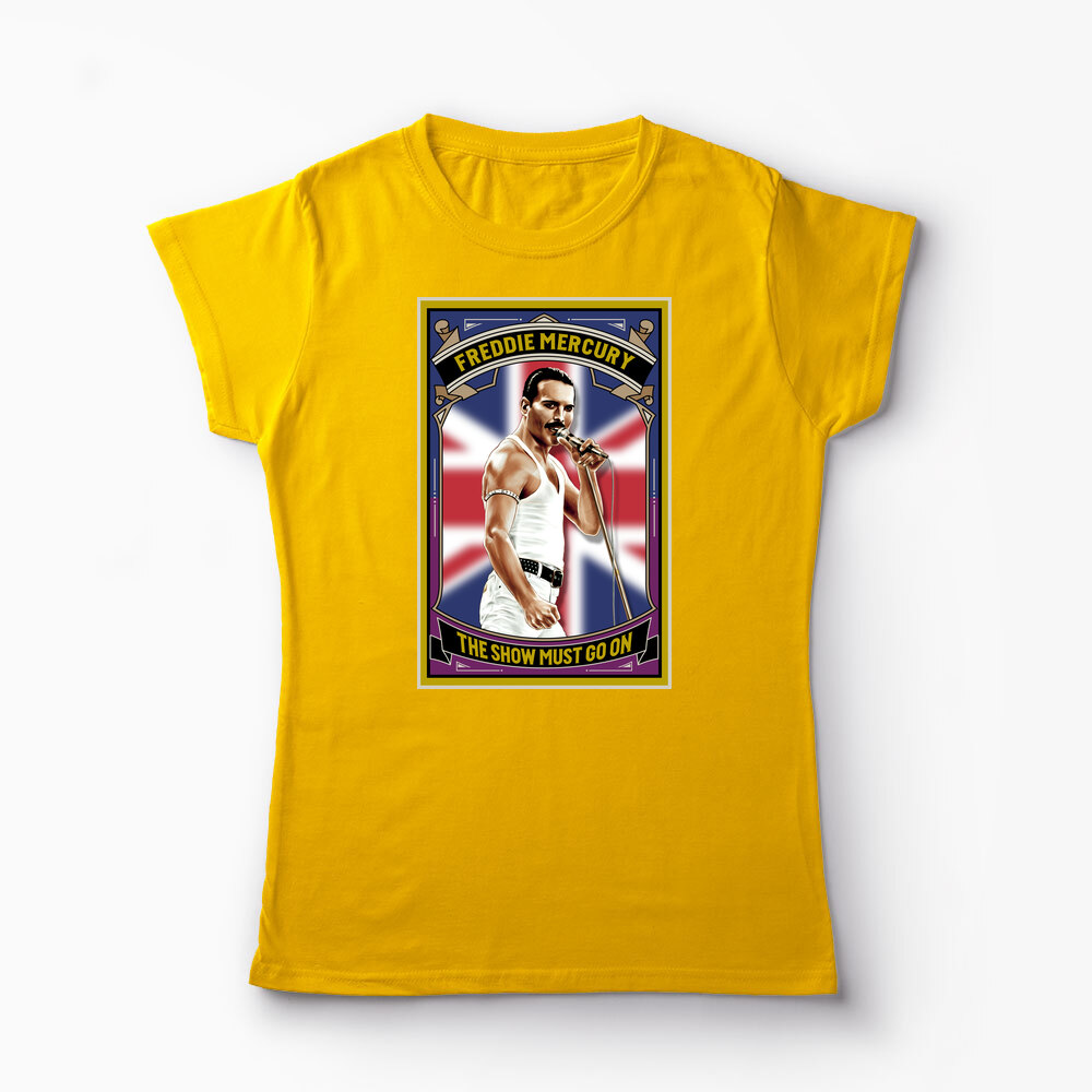 Tricou Personalizat The Show Must Go On - Freddie Mercury - Femei-Galben