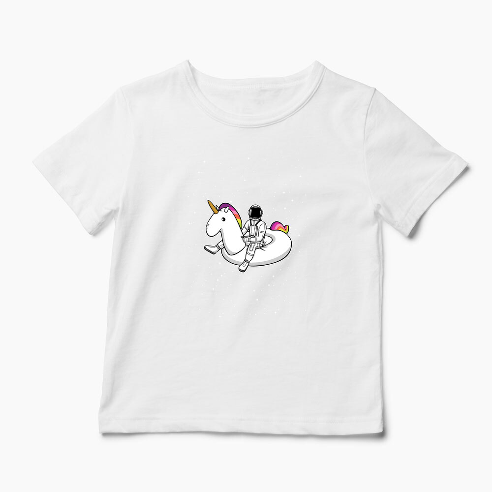 Tricou Personalizat Unicorn Plutitor cu Astronaut - Copii-Alb