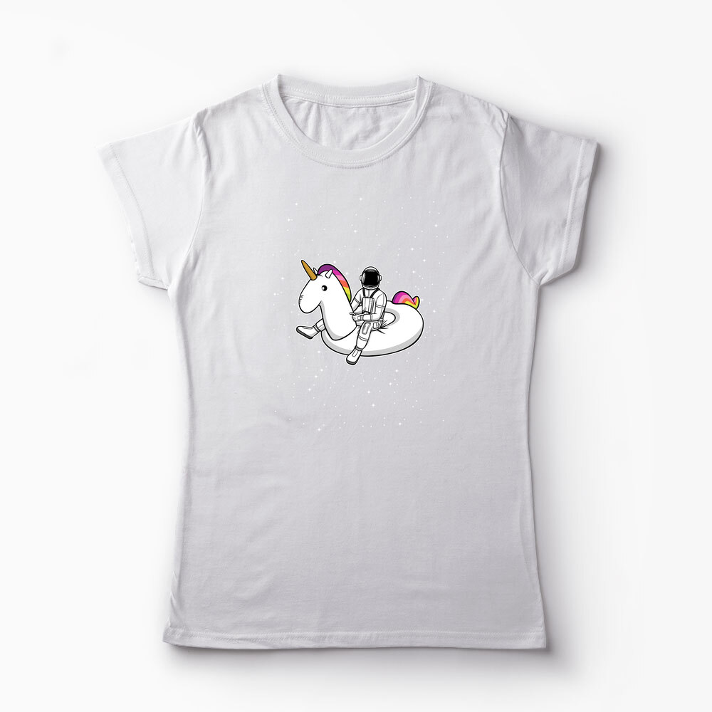 Tricou Personalizat Unicorn Plutitor cu Astronaut - Femei-Alb