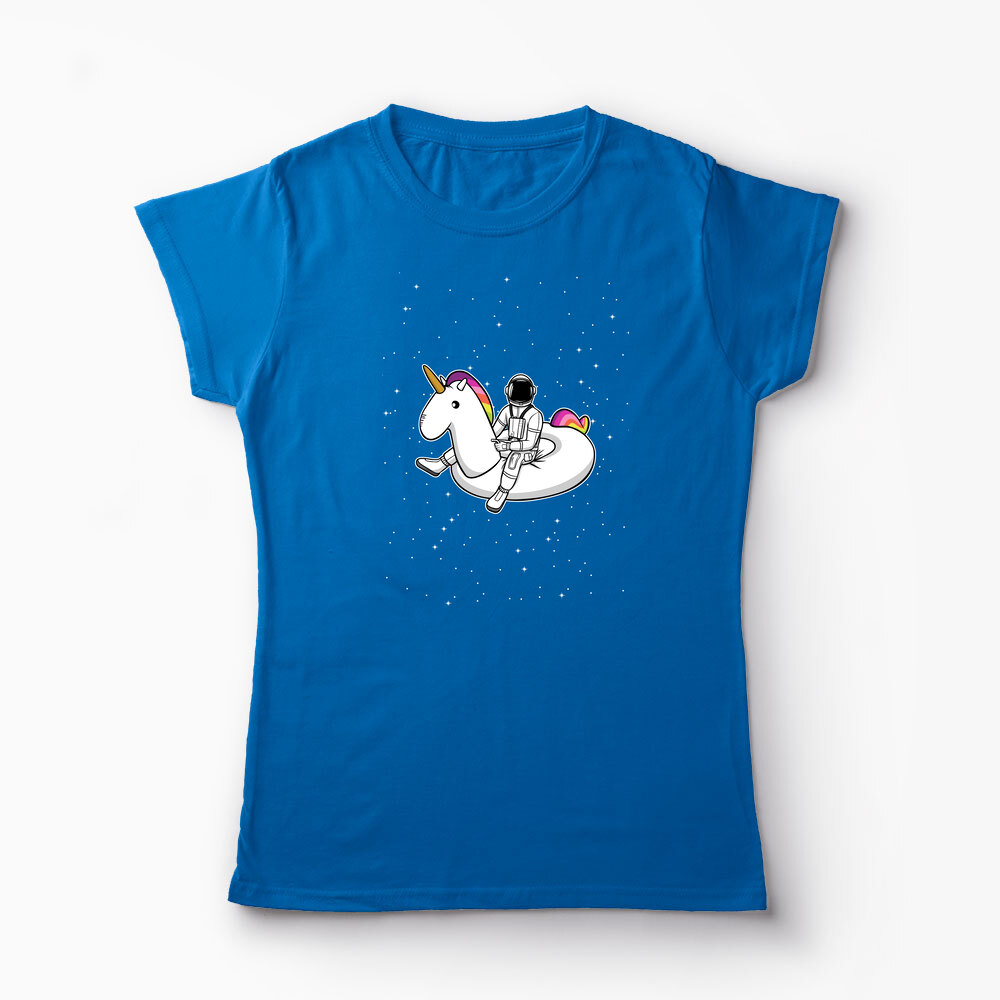 Tricou Personalizat Unicorn Plutitor cu Astronaut - Femei-Albastru Regal