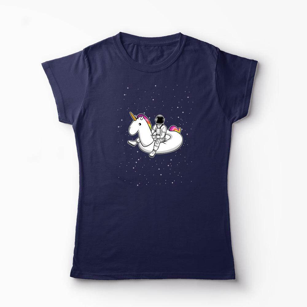Tricou Personalizat Unicorn Plutitor cu Astronaut - Femei-Bleumarin