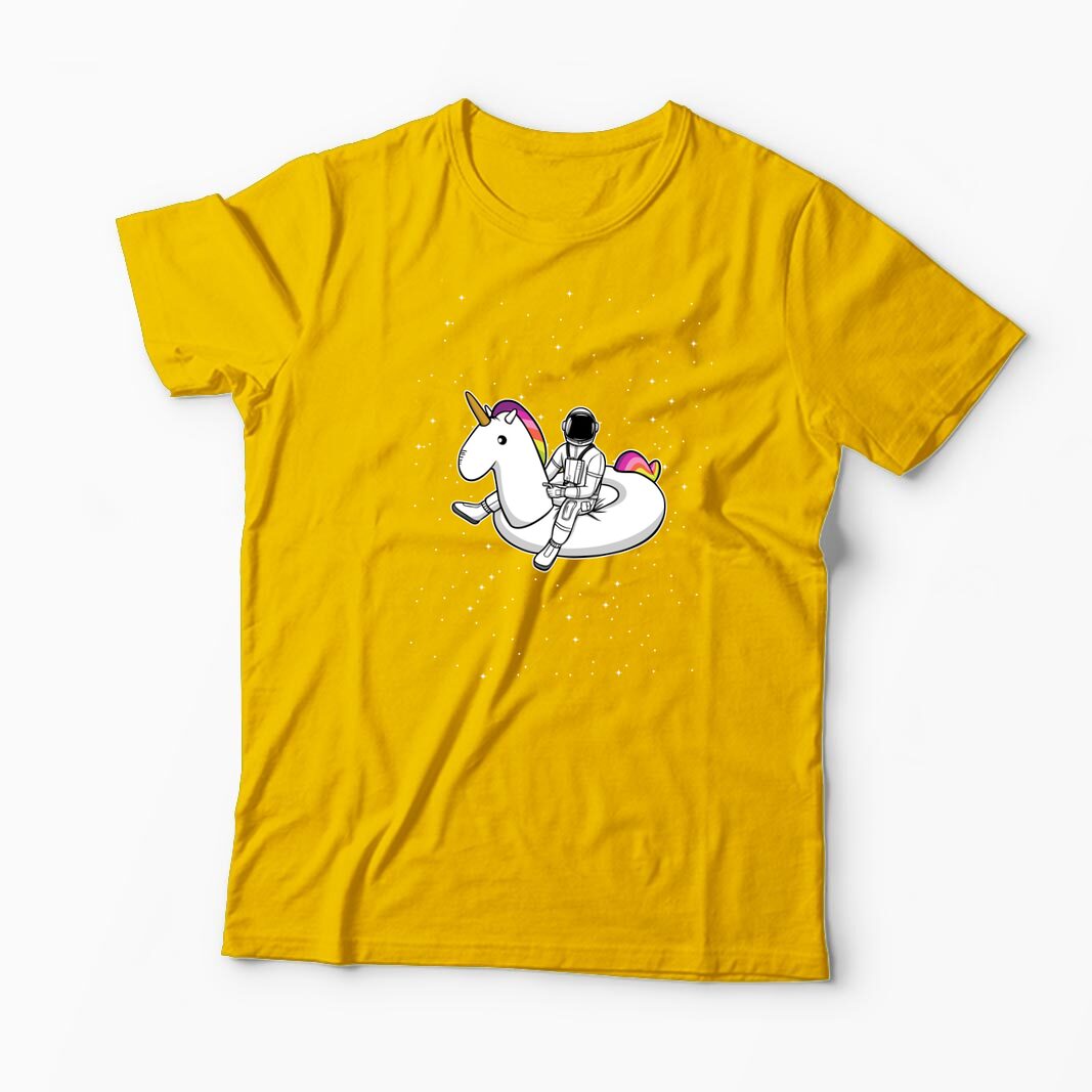 Tricou Personalizat Unicorn Plutitor cu Astronaut - Bărbați-Galben