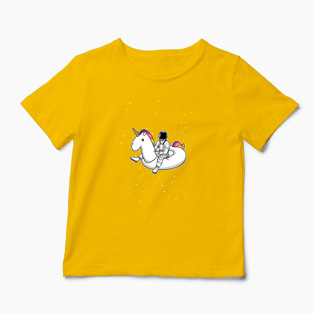 Tricou Personalizat Unicorn Plutitor cu Astronaut - Copii-Galben