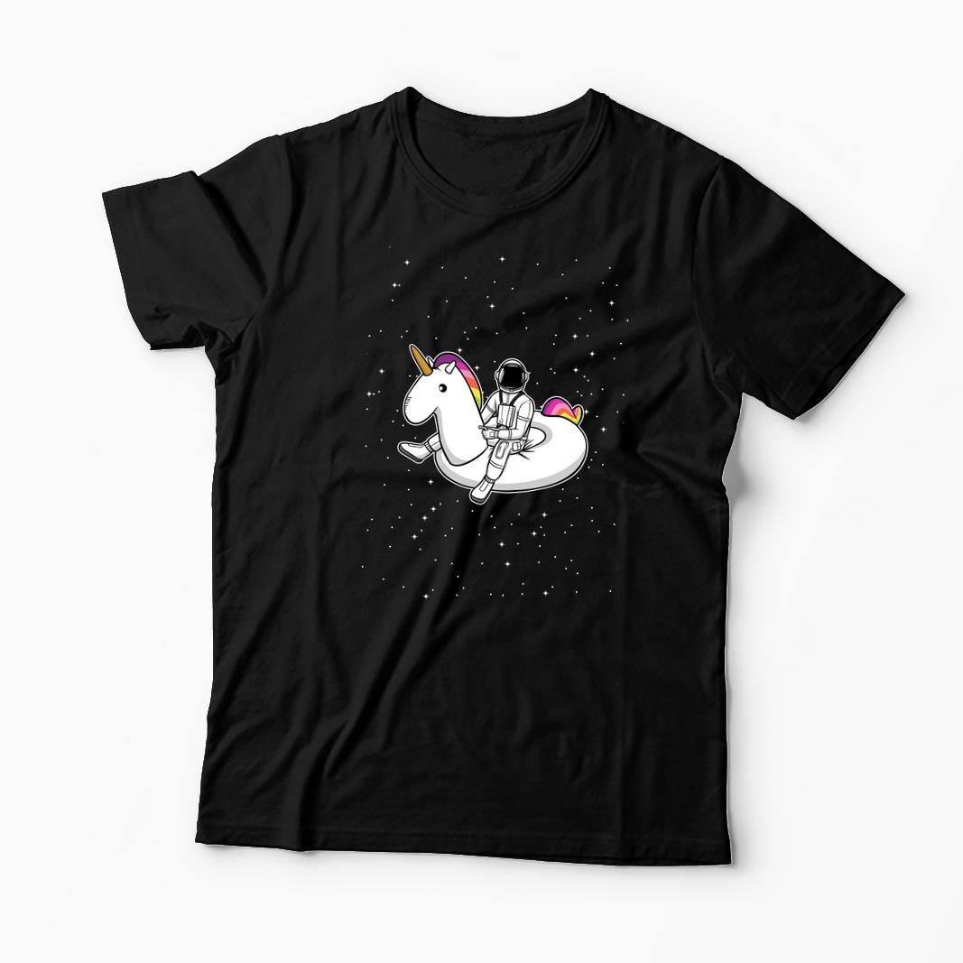 Tricou Personalizat Unicorn Plutitor cu Astronaut - Bărbați-Negru