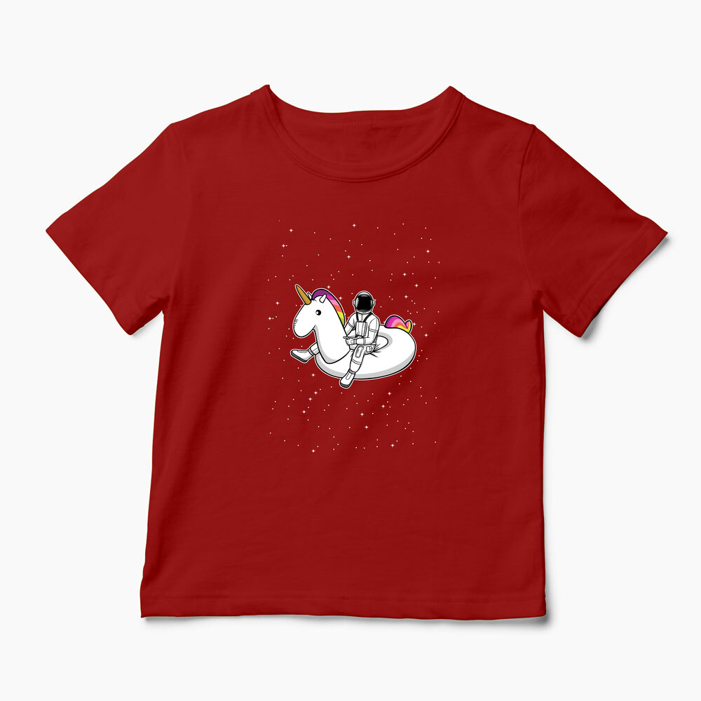 Tricou Personalizat Unicorn Plutitor cu Astronaut - Copii-Roșu
