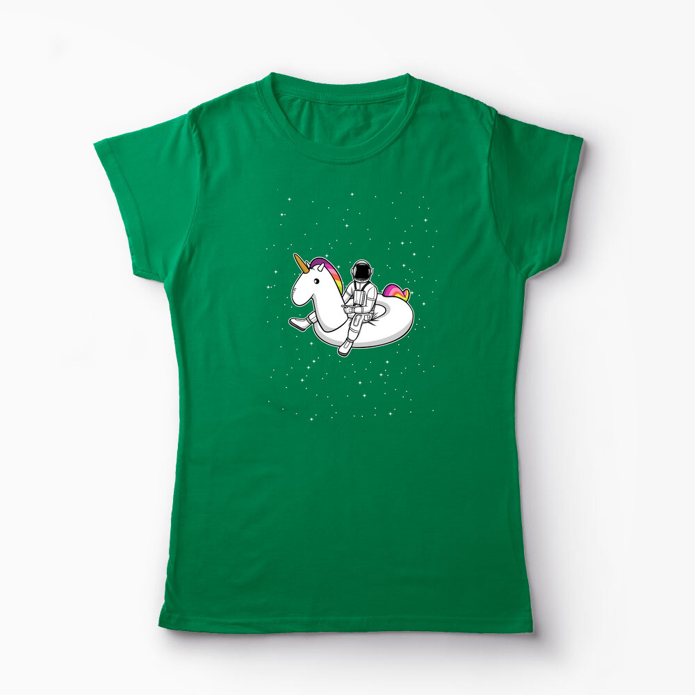 Tricou Personalizat Unicorn Plutitor cu Astronaut - Femei-Verde