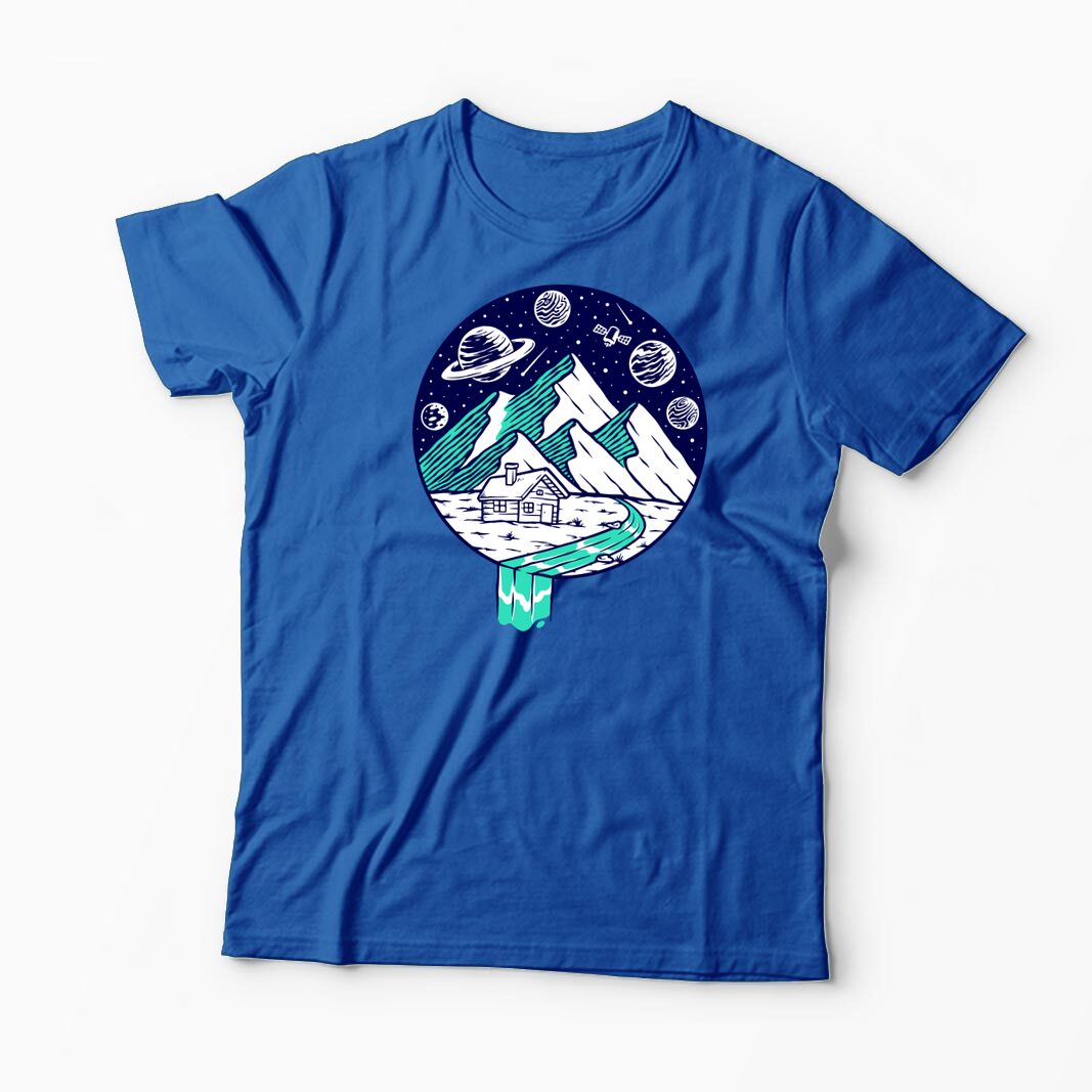 Tricou Personalizat Vedere Munte Noapte Planete Stele - Bărbați-Albastru Regal