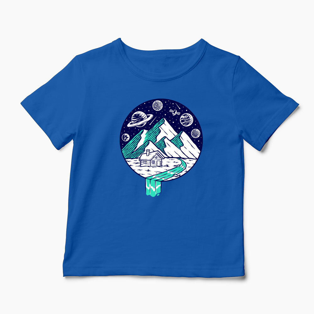 Tricou Personalizat Vedere Munte Noapte Planete Stele - Copii-Albastru Regal