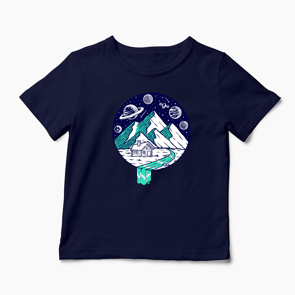 Tricou Personalizat Vedere Munte Noapte Planete Stele - Copii-Bleumarin