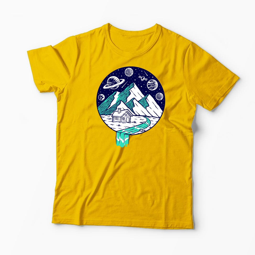 Tricou Personalizat Vedere Munte Noapte Planete Stele - Bărbați-Galben