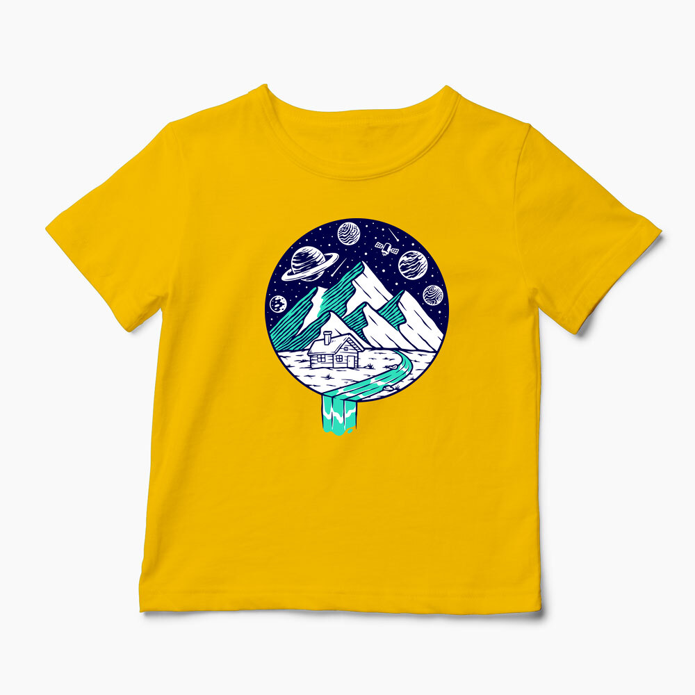 Tricou Personalizat Vedere Munte Noapte Planete Stele - Copii-Galben