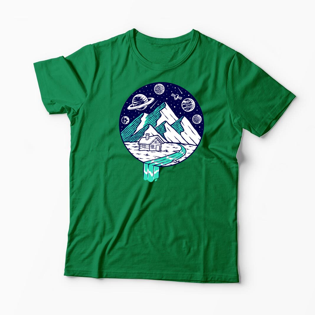 Tricou Personalizat Vedere Munte Noapte Planete Stele - Bărbați-Verde