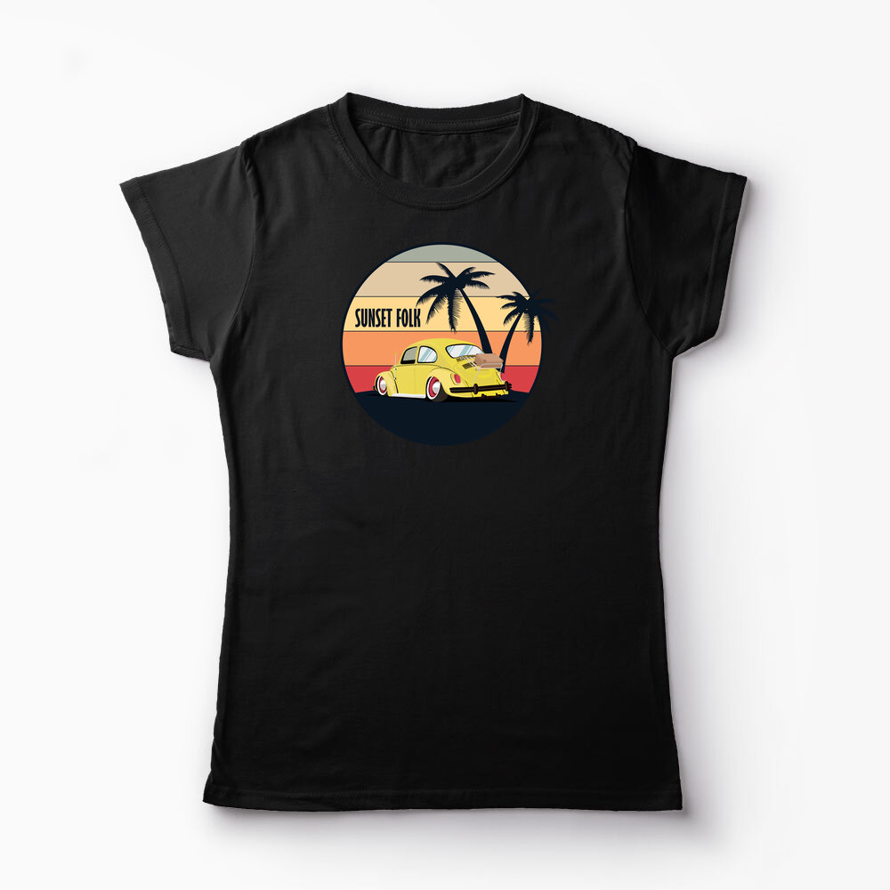 Tricou Personalizat VW Beetle Low Retro - Femei-Negru