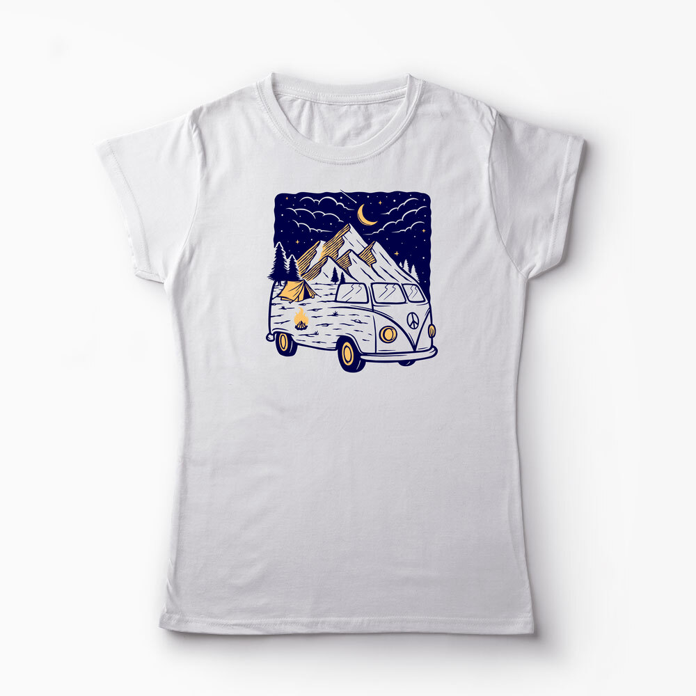 Tricou Personalizat VW T1 Rulotă Munți - Femei-Alb