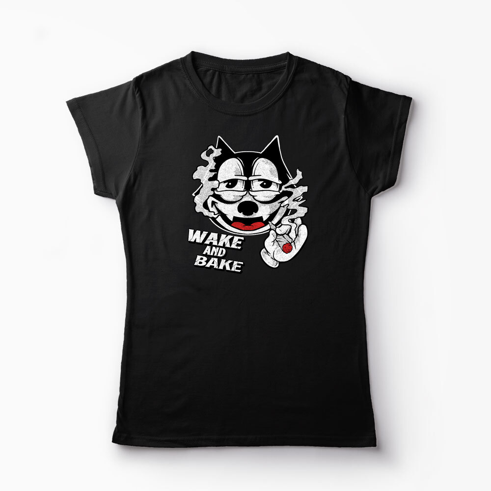 Tricou Personalizat Wake And Bake High - Femei-Negru