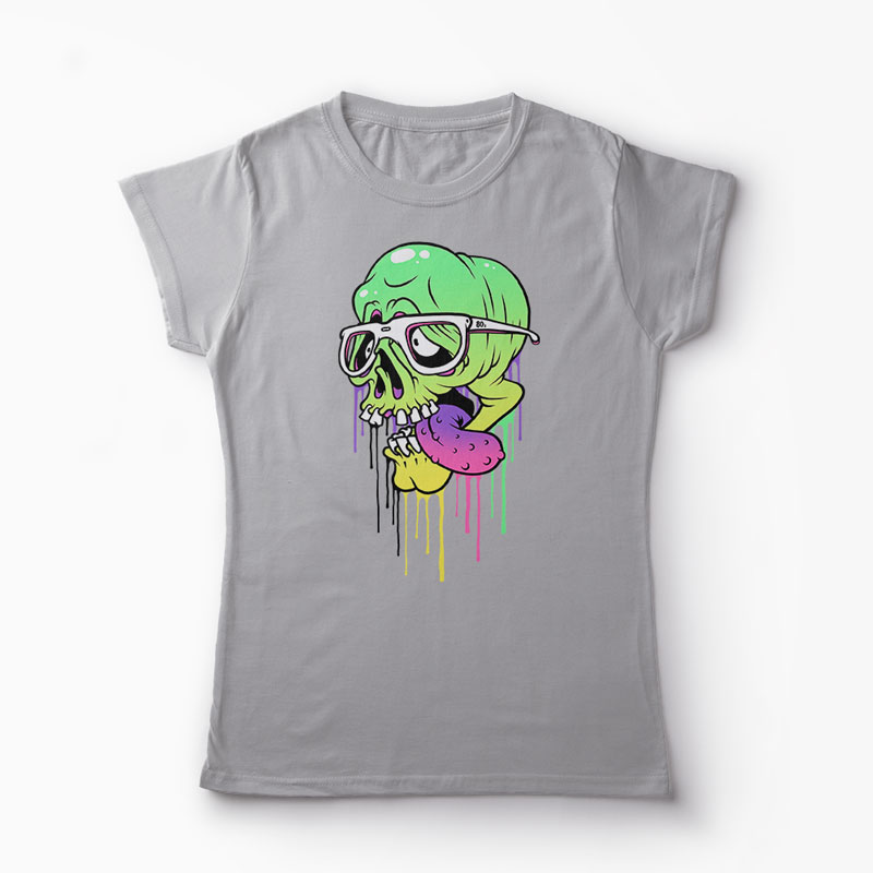 Tricou Personalizat Craniu Colorat  - Femei-Gri