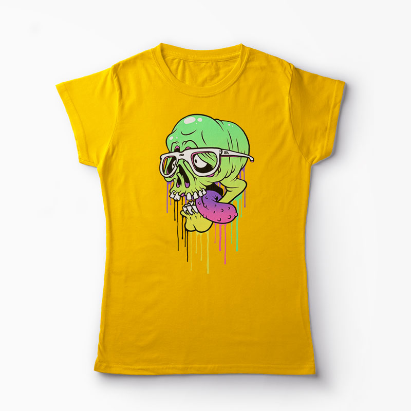 Tricou Personalizat Craniu Colorat  - Femei-Galben