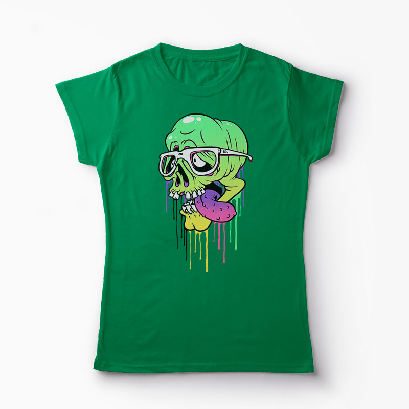 Tricou Personalizat Craniu Colorat  - Femei-Verde