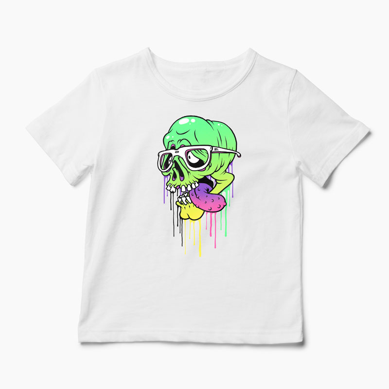 Tricou Personalizat Craniu Colorat  - Copii-Alb