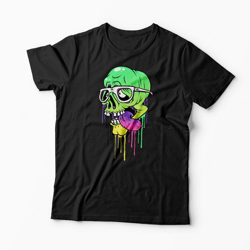 Tricou Personalizat Craniu Colorat  - Bărbați-Negru