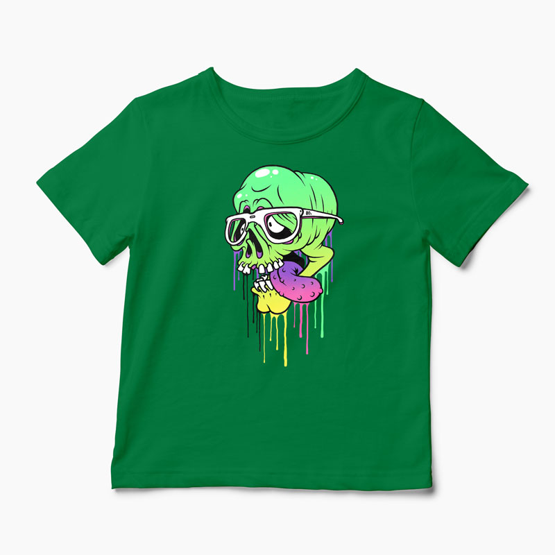 Tricou Personalizat Craniu Colorat  - Copii-Verde