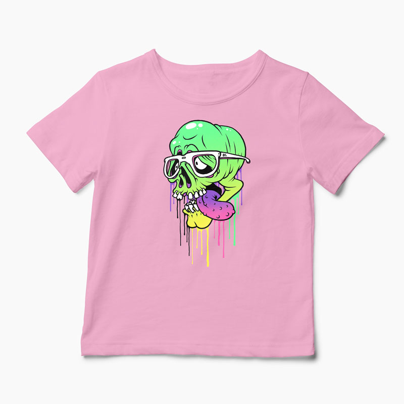 Tricou Personalizat Craniu Colorat  - Copii-Roz