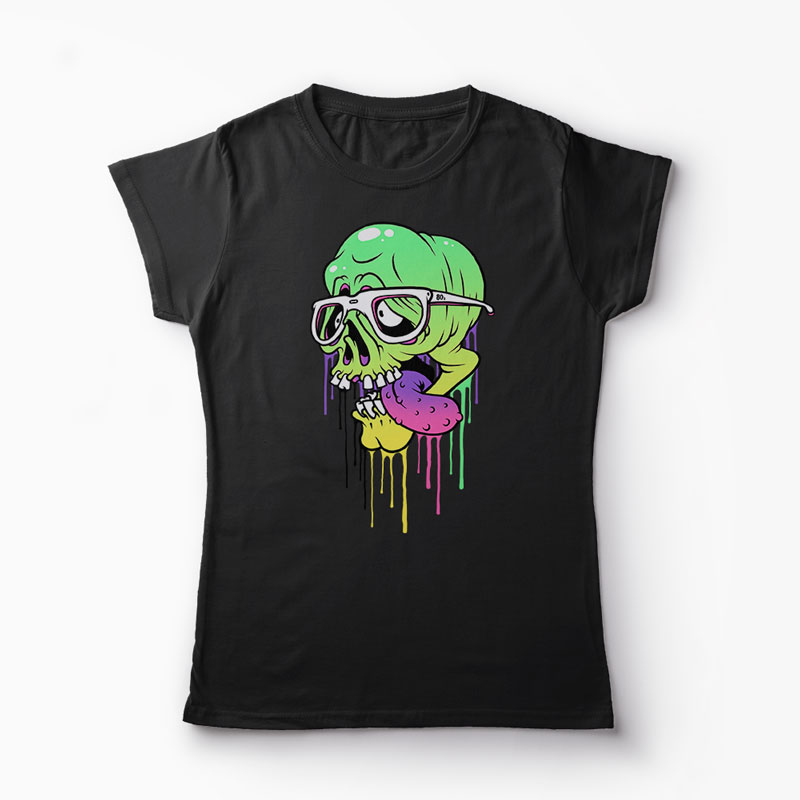 Tricou Personalizat Craniu Colorat  - Femei-Negru