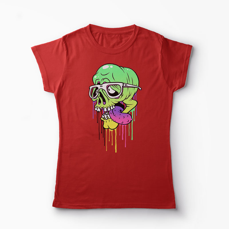 Tricou Personalizat Craniu Colorat  - Femei-Roșu