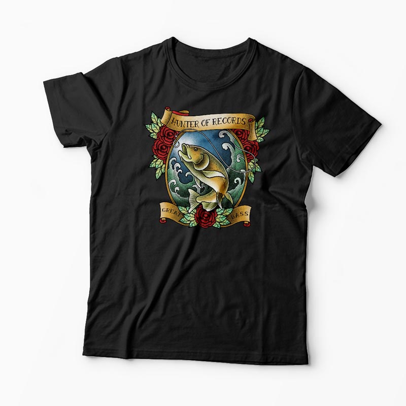 Tricou Pescuit - Vânător de Recorduri - Bărbați-Negru