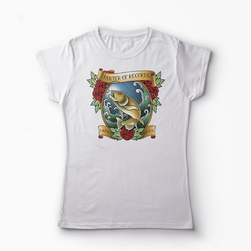 Tricou Pescuit - Vânător de Recorduri - Femei-Alb