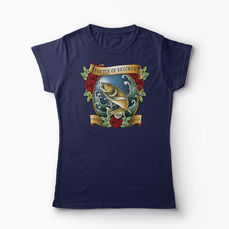 Tricou Pescuit - Vânător de Recorduri - Femei-Bleumarin