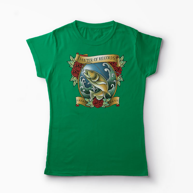 Tricou Pescuit - Vânător de Recorduri - Femei-Verde