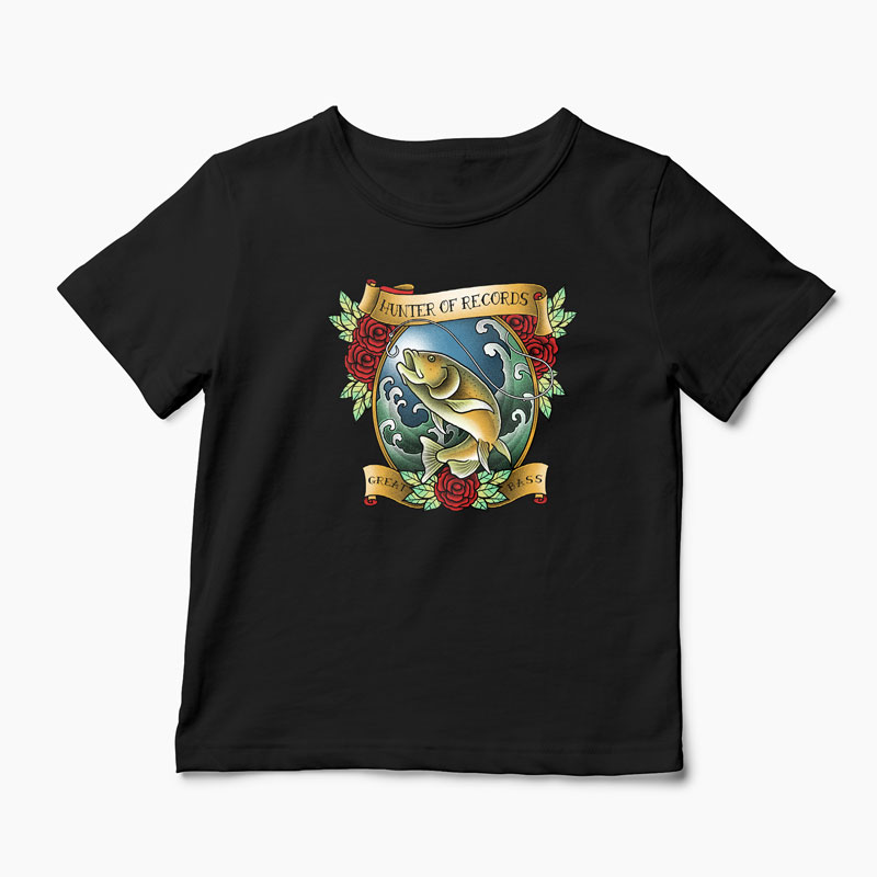 Tricou Pescuit - Vânător de Recorduri - Copii-Negru