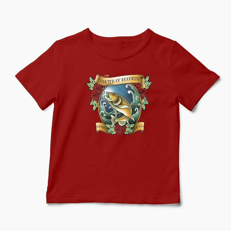 Tricou Pescuit - Vânător de Recorduri - Copii-Roșu