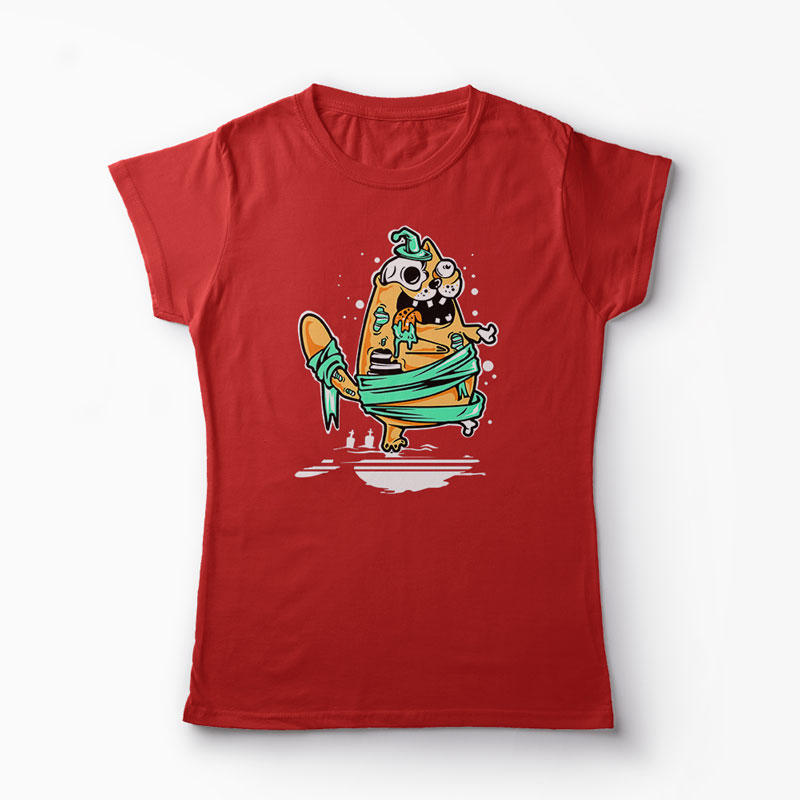 Tricou Pisică Zombi - Femei-Roșu