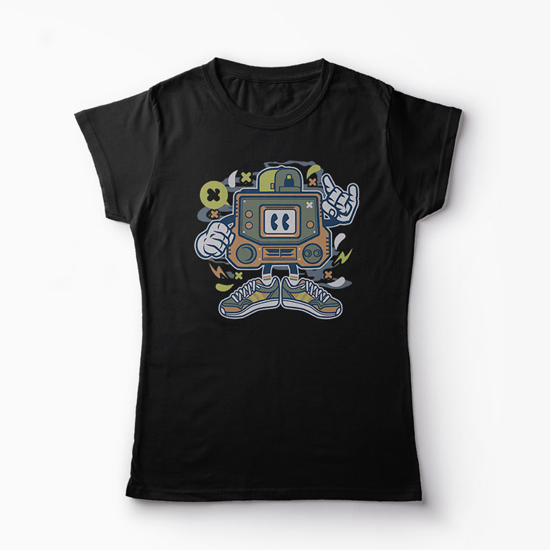 Tricou Retro Gamer - Femei-Negru