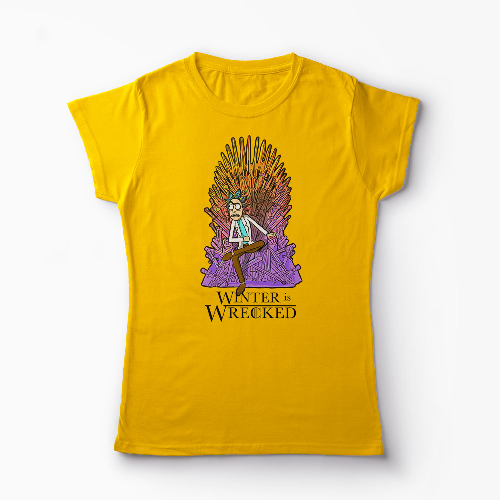 Tricou Rick Sanchez Winter is Wrecked - Femei-Galben
