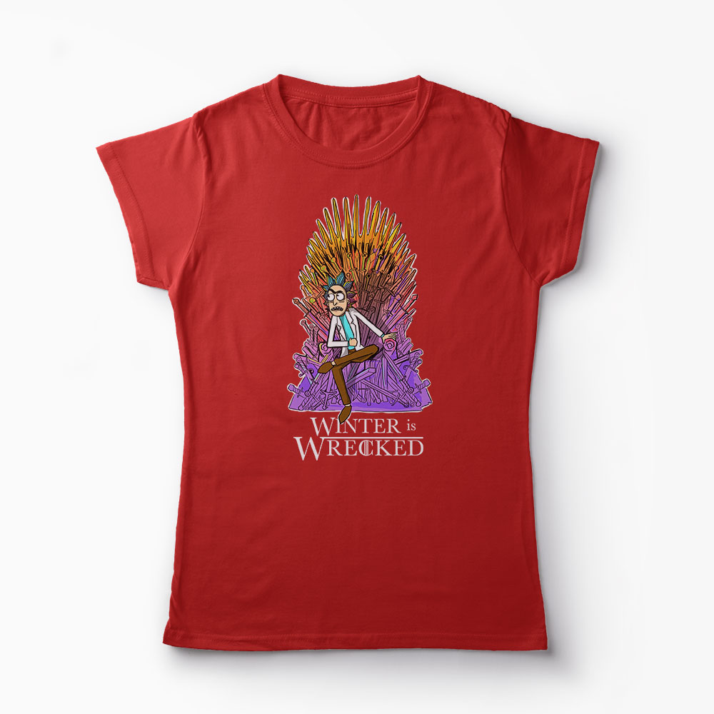 Tricou Rick Sanchez Winter is Wrecked - Femei-Roșu