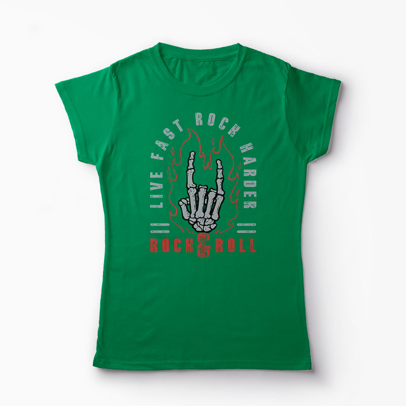 Tricou Rock & Roll Live Fast Rock Harder - Femei-Verde