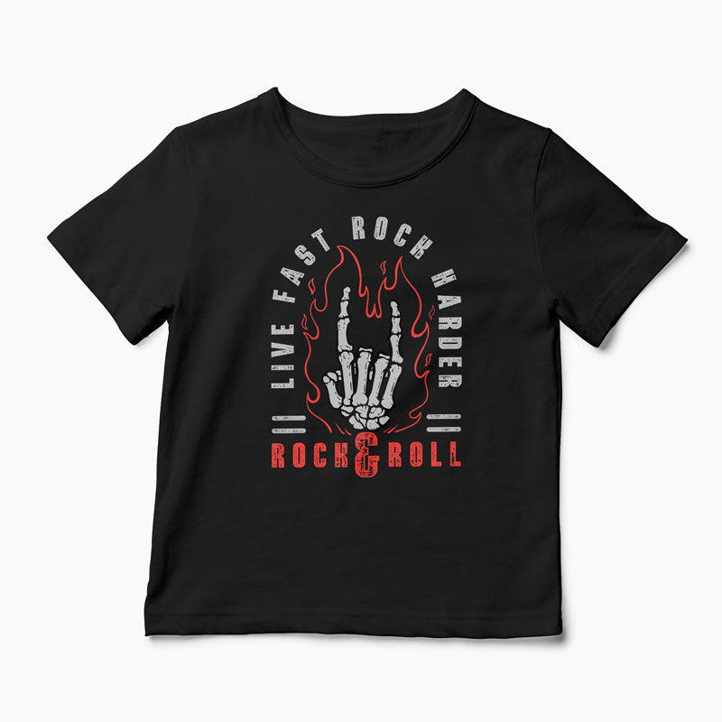 Tricou Rock & Roll Live Fast Rock Harder - Copii-Negru