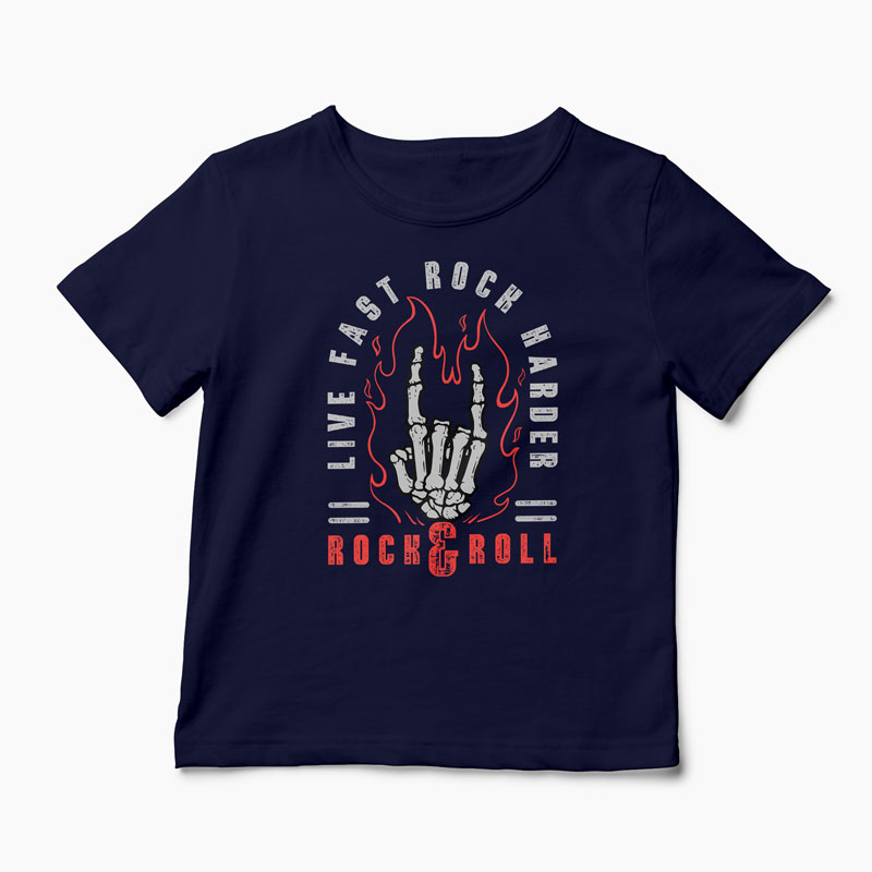 Tricou Rock & Roll Live Fast Rock Harder - Copii-Bleumarin