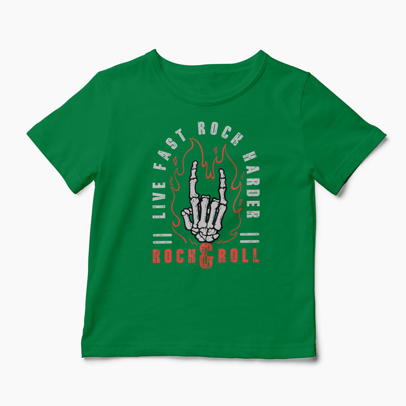 Tricou Rock & Roll Live Fast Rock Harder - Copii-Verde