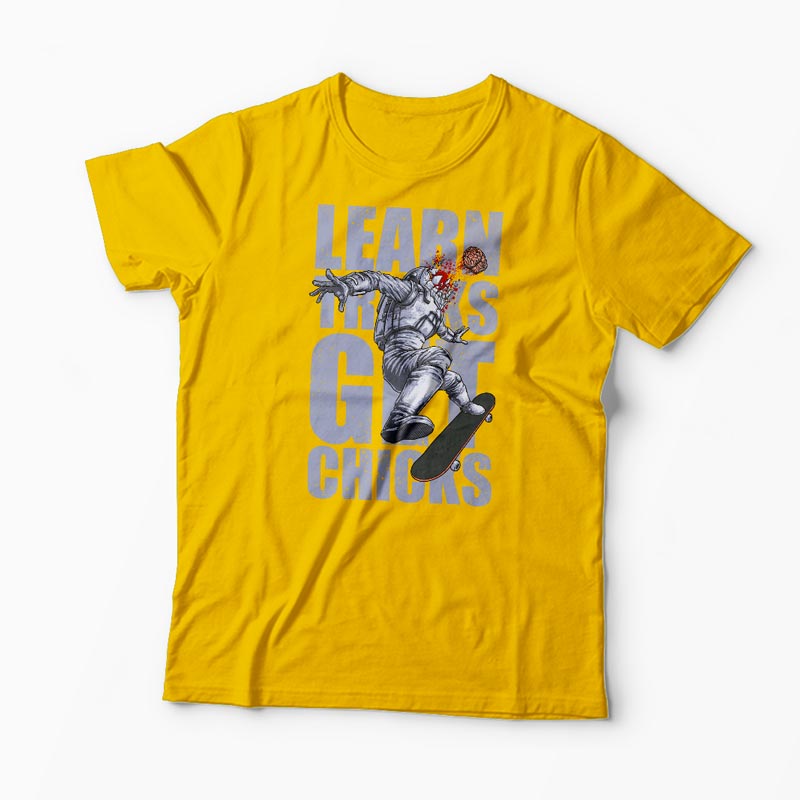 Tricou Skateboard Learn Tricks Get Chicks - Bărbați-Galben