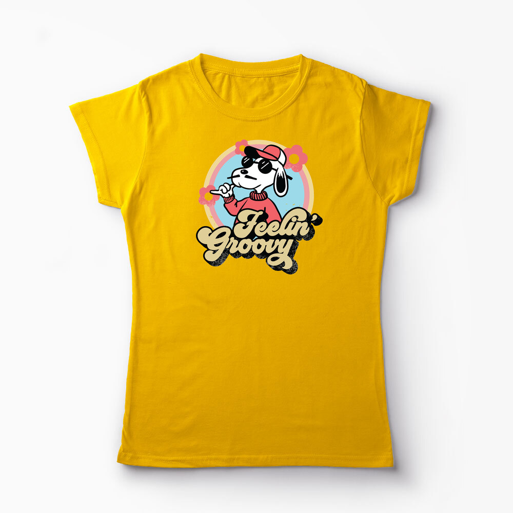 Tricou Snoopy Feelin Groovy Retro - Femei-Galben