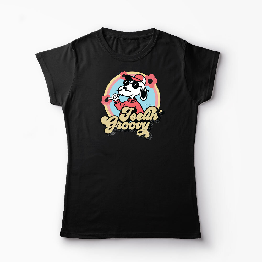Tricou Snoopy Feelin Groovy Retro - Femei-Negru