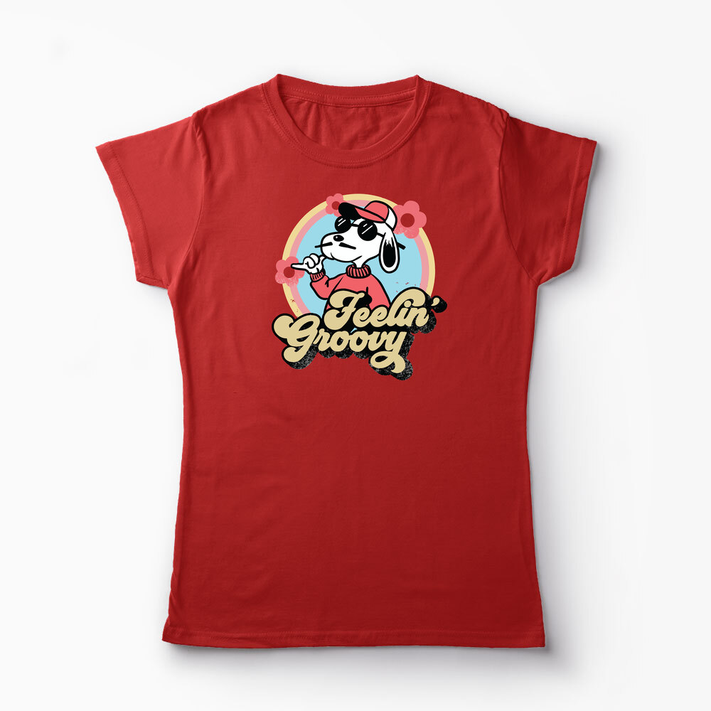 Tricou Snoopy Feelin Groovy Retro - Femei-Roșu