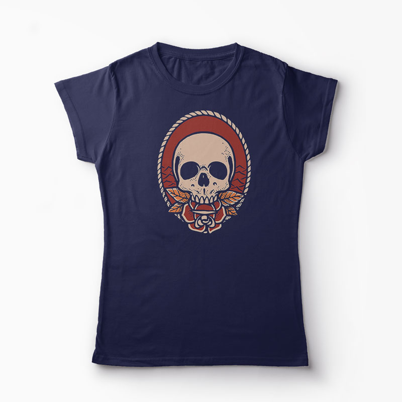 Tricou Tatuaj Craniu Flowskull - Femei-Bleumarin