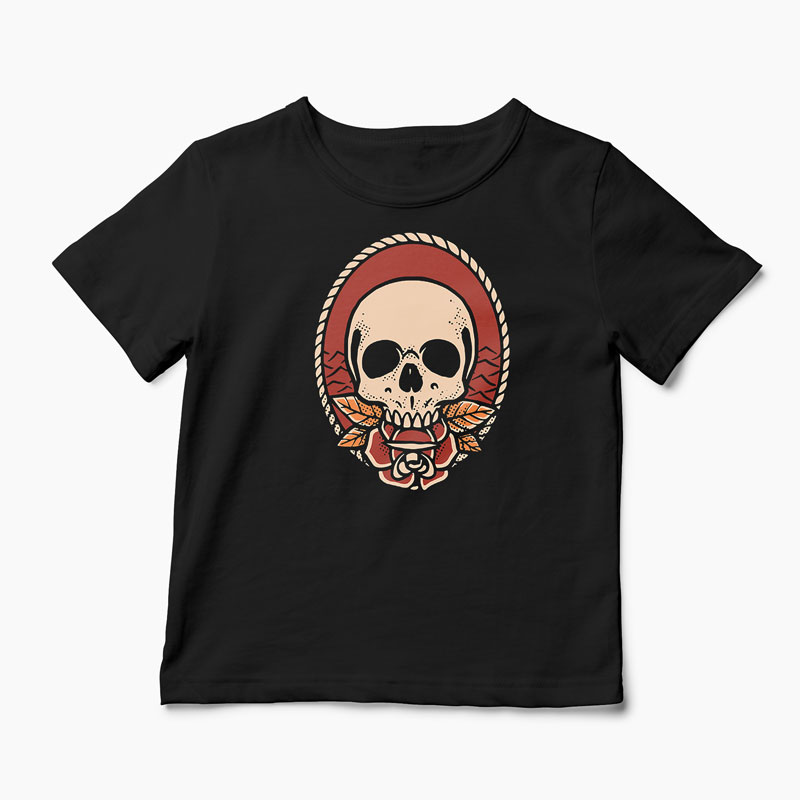 Tricou Tatuaj Craniu Flowskull - Copii-Negru