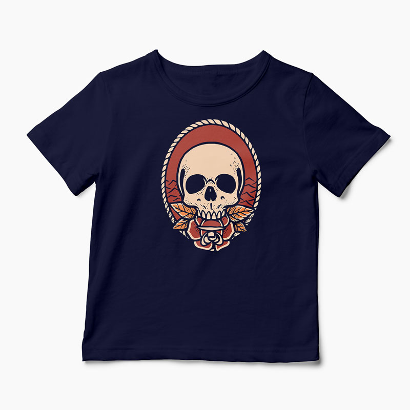 Tricou Tatuaj Craniu Flowskull - Copii-Bleumarin