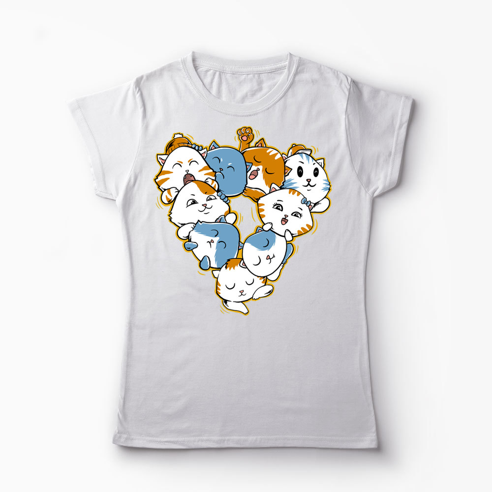 Tricou Triunghi de Pisici - Femei-Alb